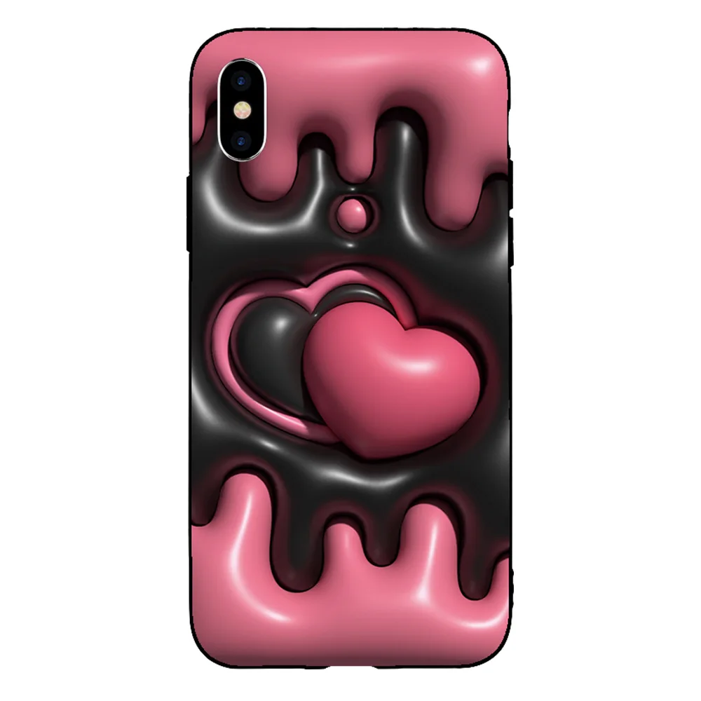 

Cute Silicone Phone Case For iPhone 11 13 12 Mini 14 Promax X Xr 7 8 Plus Xs Max Back Cover 3D Stereoscopic LOVE Heart Pattern