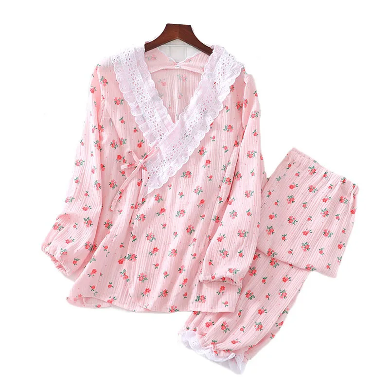 

Новый костюм для кормления грудью и вскармливания из креп-хлопка, женская домашняя пижама в японском стиле