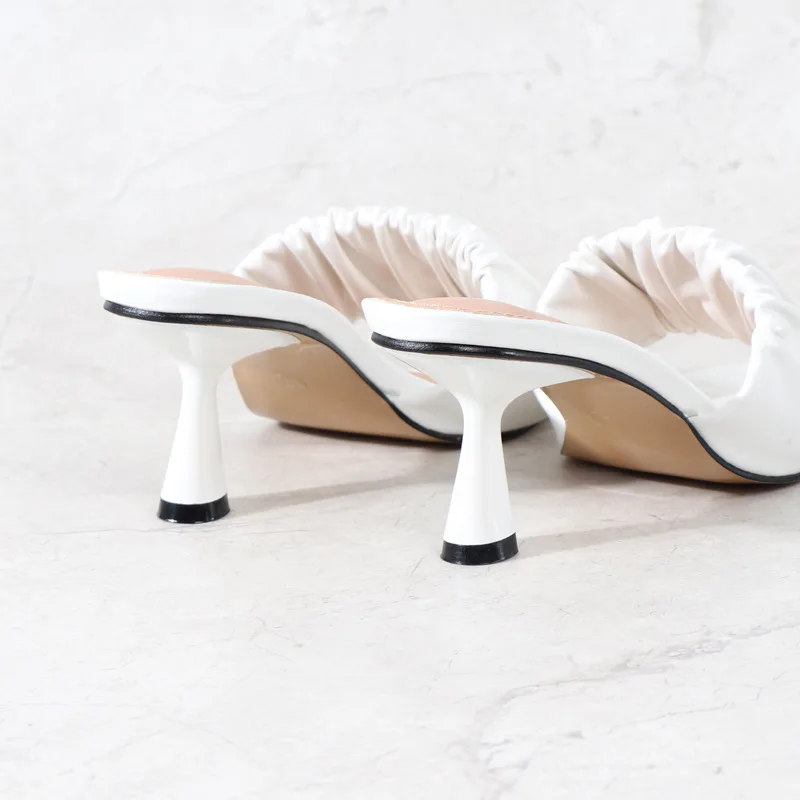 2023 Summer Sexy Women Pumps Outside Solid Pleated Ladies Slides 6cm High Heels for Female Sandals Casual Womans Modern Slippers
