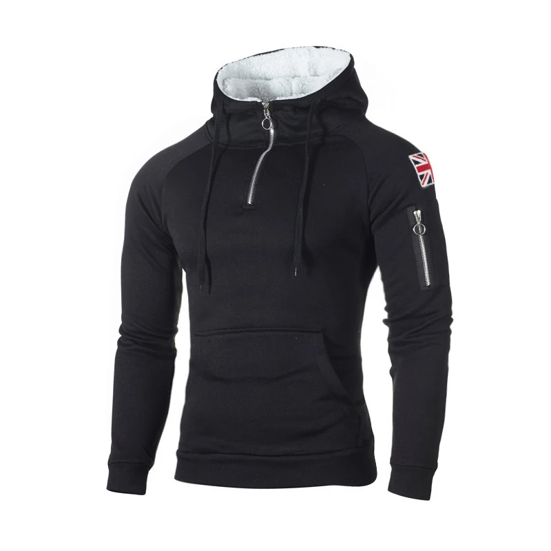 

Men Long Sleeve Hooded Hoodie Solid Pullover Grey Hip Hop Streetwear Hoodie Sweatshirts Fashion Zipper Male Casual Hoody Outwear