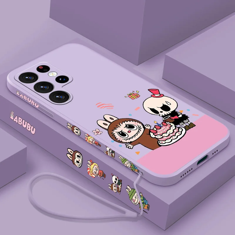 Cute elf L-LABUBU Phone Case For Samsung Note 8 9 10 20 M10 12 13 14 21 30 31S 33 51 52 62 A02S A25 Liquid Left Rope Funda