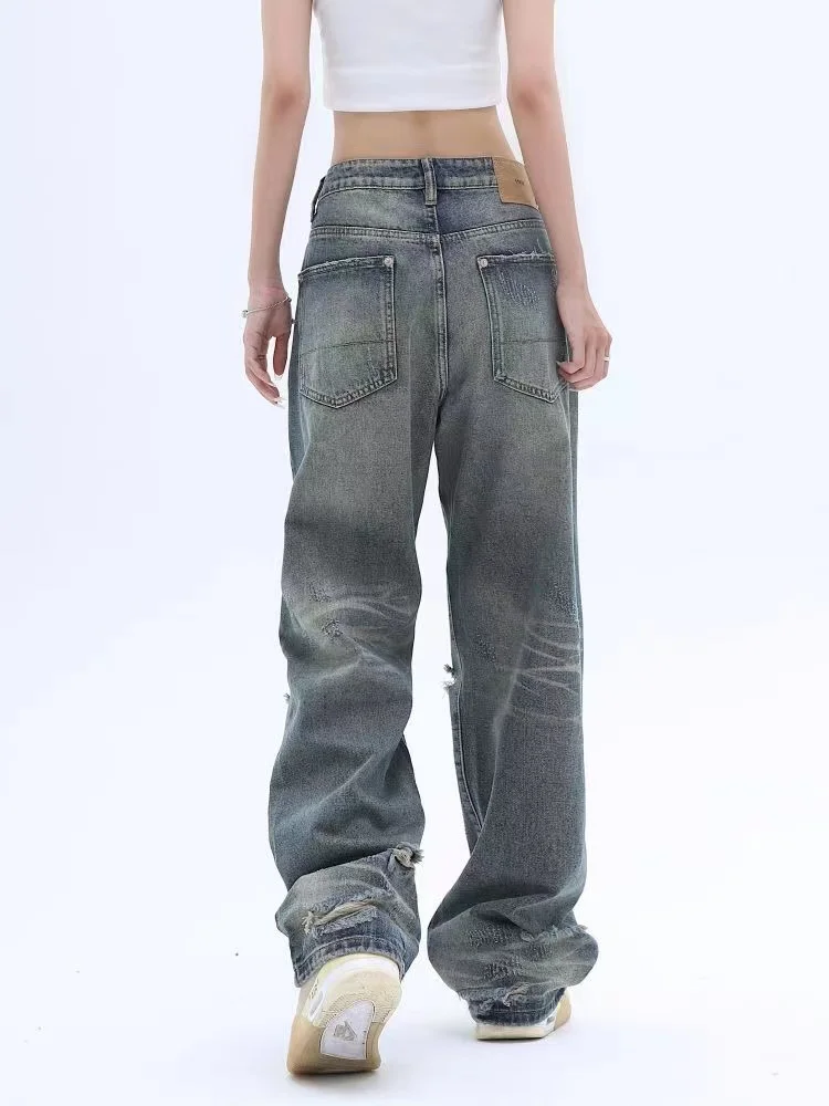 ADAgirl 90s Streetwear Vintage Hollow Out Women Jeans Y2k Baggy Fashion Causal Female Denim Pants HIp Hop High Waist Trousers