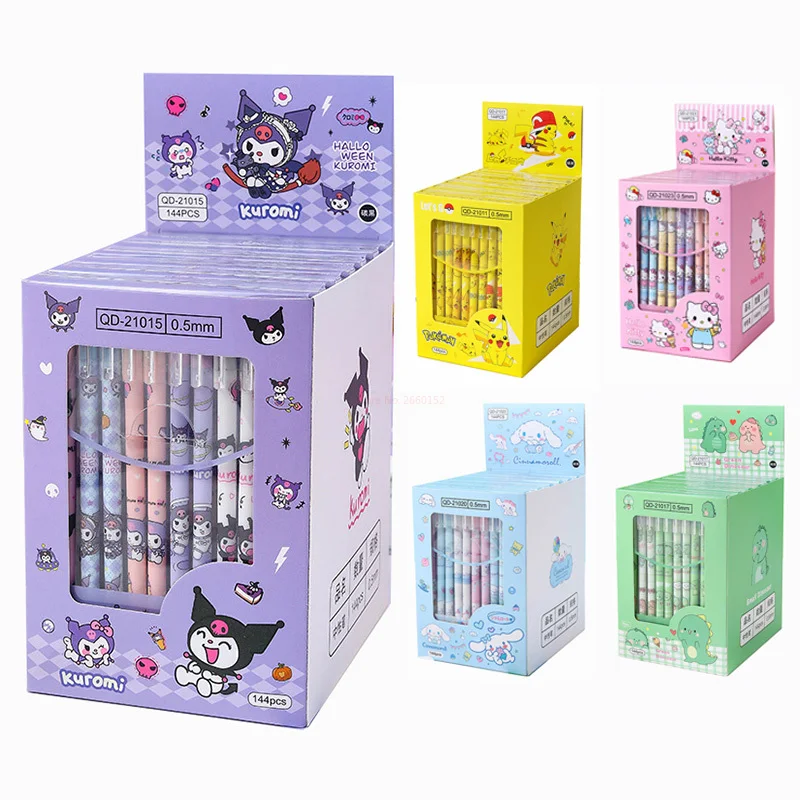 

144Pcs/Box Sanrio Anime Kawaii Hello Kitty Kuromi Pikachu Cartoon Erasable Neutral Pen Signature Pen Student Stationery Gift