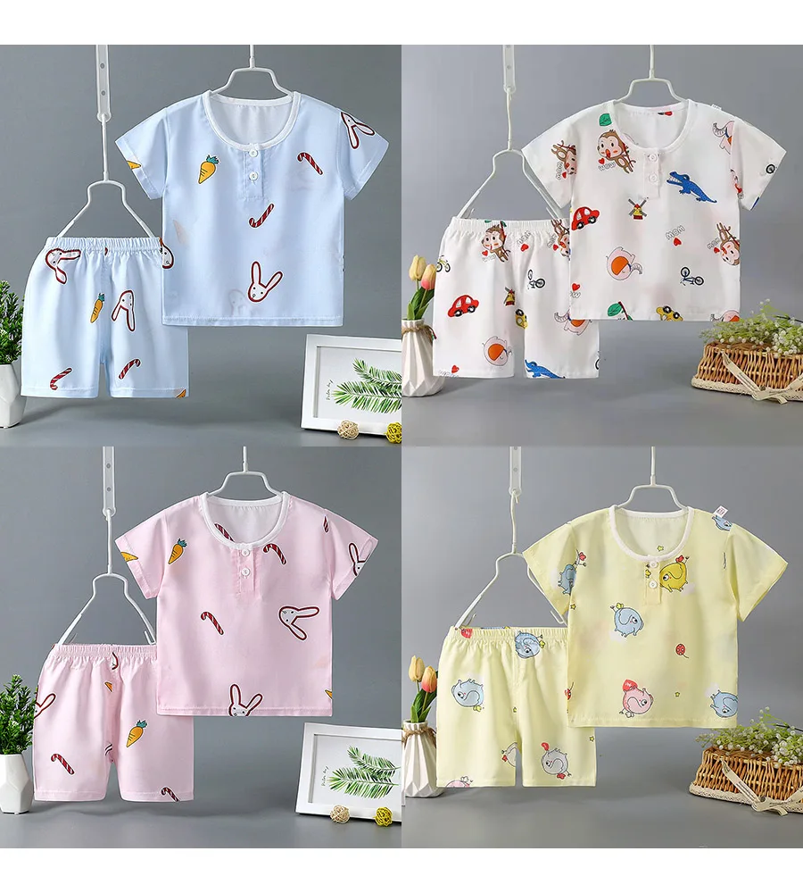 

For 1-12 Yrs Summer Outfits For Baby boys girls Kids Clothing Set Casual Poplin Short Sleeve Dinosaur Printed T-shirt Shorts