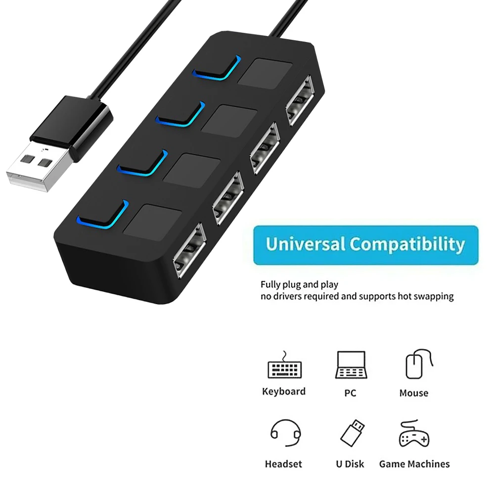 

4-портовый высокоскоростной USB-концентратор 2,0, Мультиадаптер питания, компьютерный адаптер, USB-удлинитель для жесткого диска для ноутбука и ...