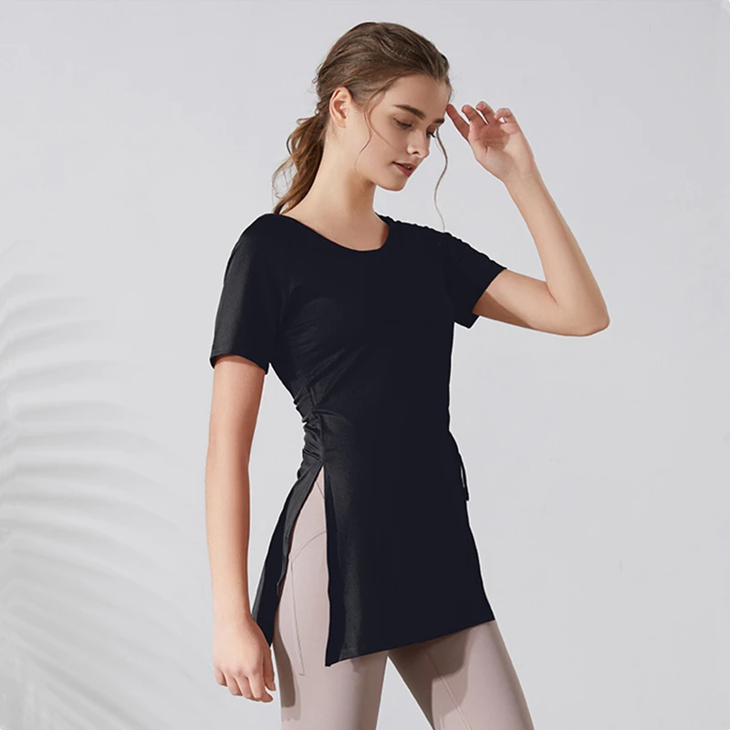 Summer Women Sport Hoodies Yoga Shirts Short Sleeves T-Shirt Bandage Running Hooded Top Quick Dry Gym Fitness Tops Blouse Female