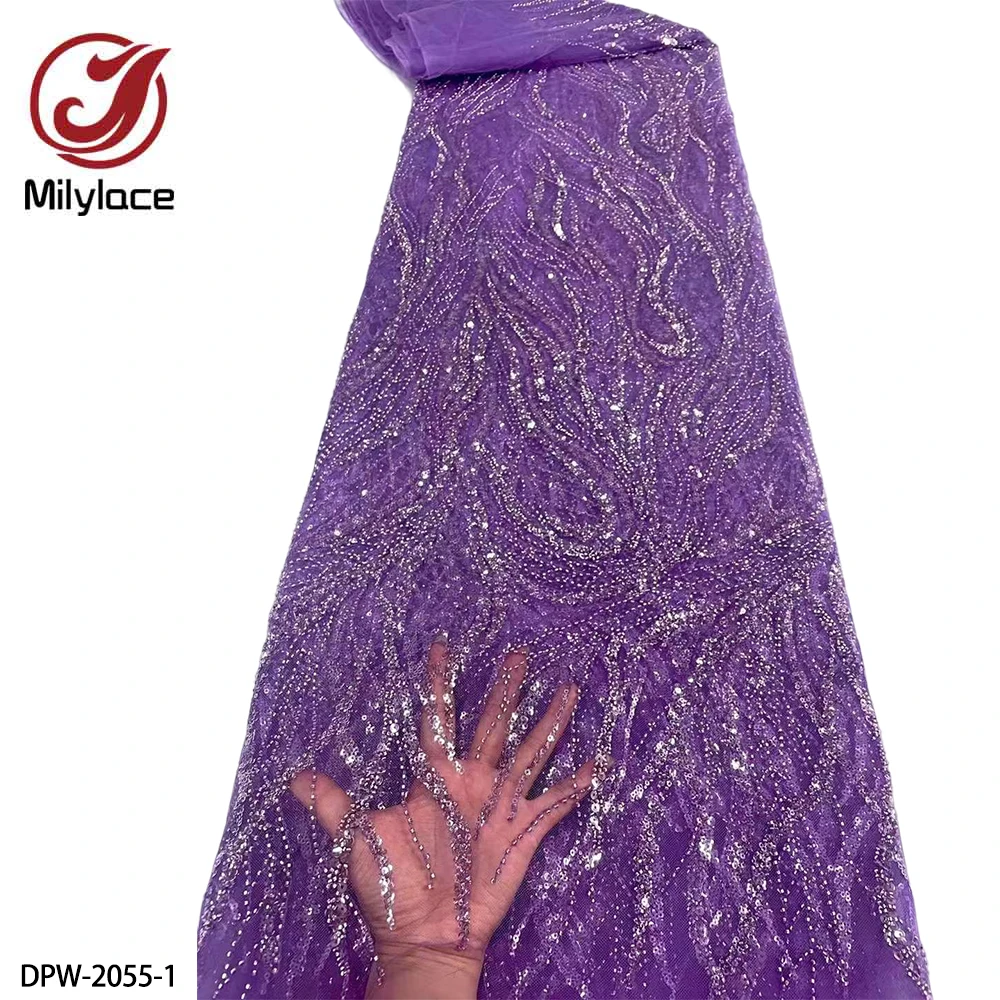 

Special Design French Tulle Lace Fabric with Beads and Sequins for African Lace Fabric 2022 High Quality Lace DPW-2055