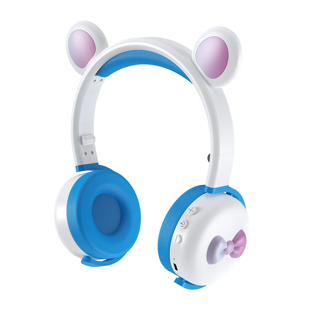

Luminescent Wireless Bluetooth-compatible Headset Cute Bear Ears Earphones For Childrens Gifts Cartoon Led Game Component