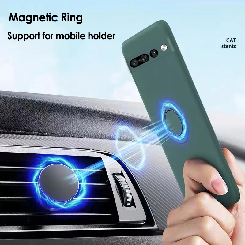 liquid silicone case for google pixel 7 pro case magnetic ring holder funda for googe pixel7 pixel 6 a pro coque protector cover