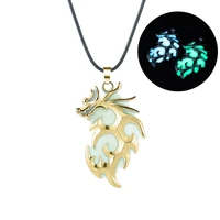 magic glowing flame dragon necklace for men women glow in the dark pendant leather rope chain luminous vintage party jewelry