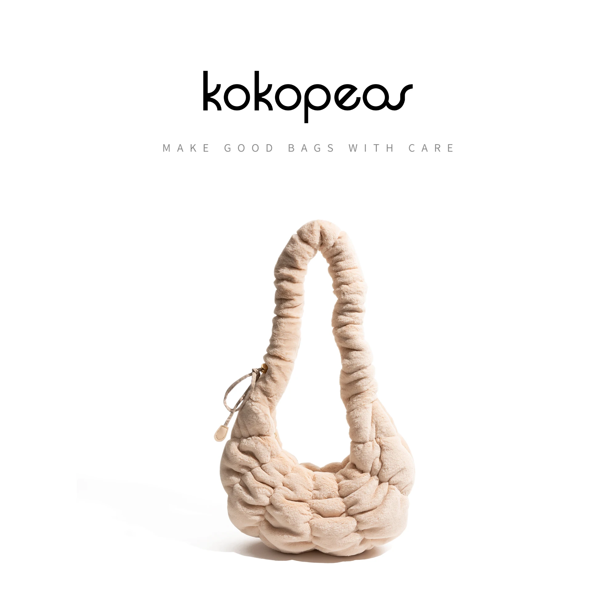 KOKOPEAS пушистая плиссированная сумка-хобо с кулиской однотонная мягкая меховая