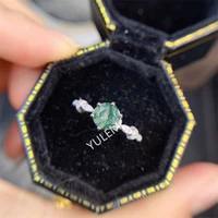 yulem natural moss agate round shape silver 925 ring with fashion design resizable rings for women 66mm