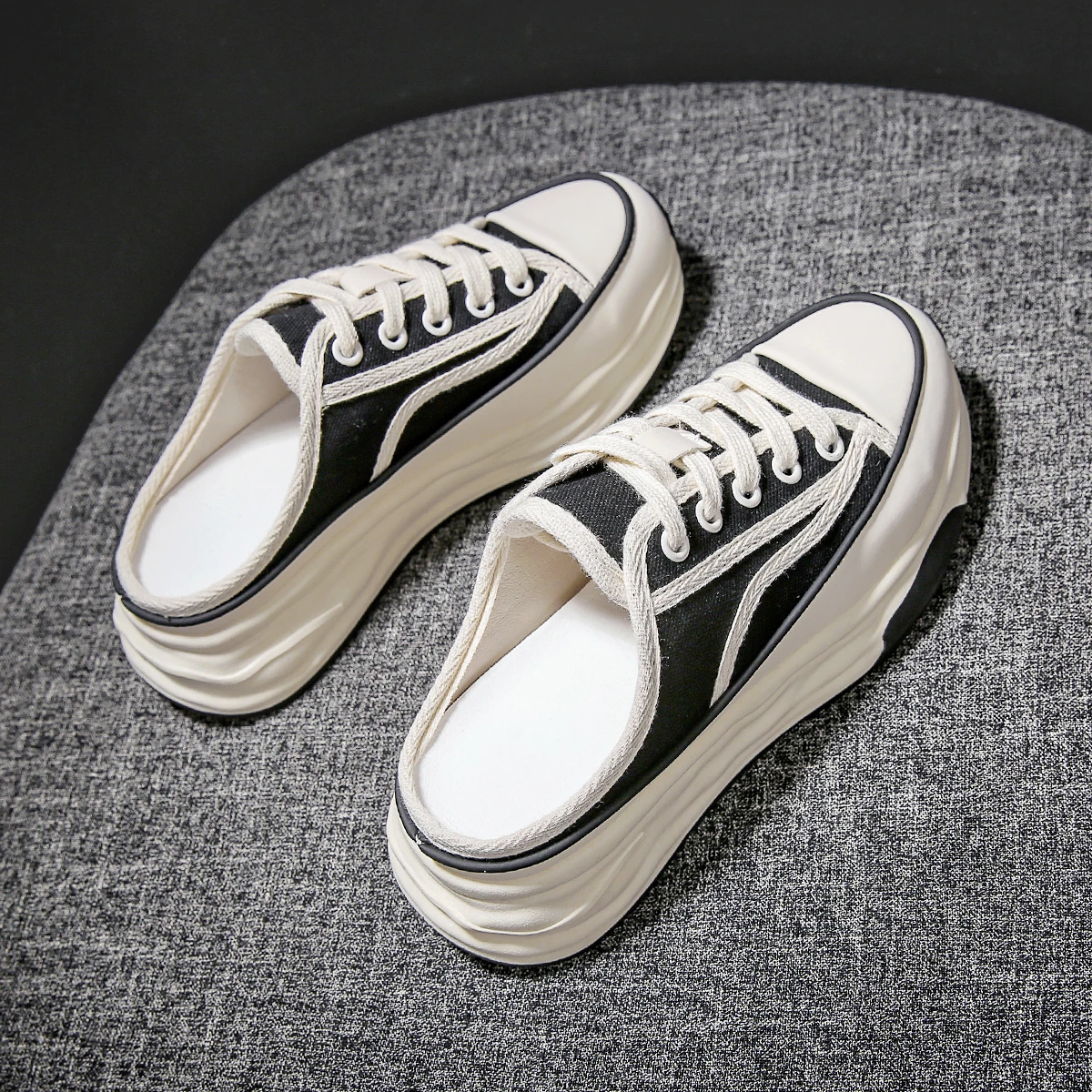 

Модные и минималистичные холщовые туфли на толстой подошве для женщин, туфли muller для женщин, закрытые полутапочки для улицы