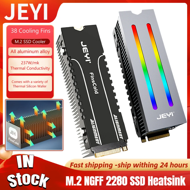 

Радиатор JEYI из алюминиевого сплава M.2 SSD NVMe, радиатор RGB Aura Sync M2 2280 радиатор SSD с 237 Вт/мК термопрокладки, аксессуары для ПК