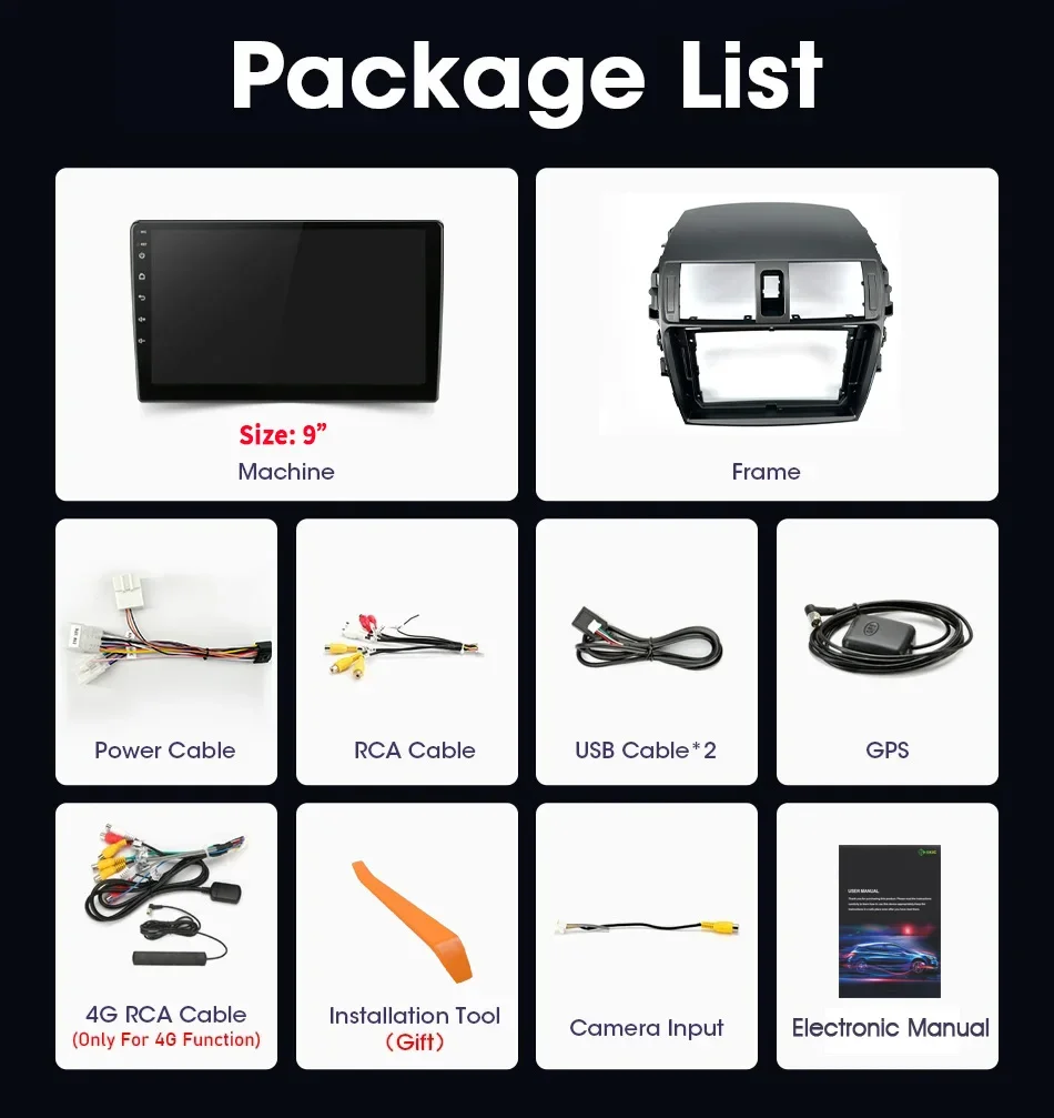 Android 14 для Toyota Corolla E140 E150 2006-2013 Автомобильный радиоприемник с навигацией 4G GPS