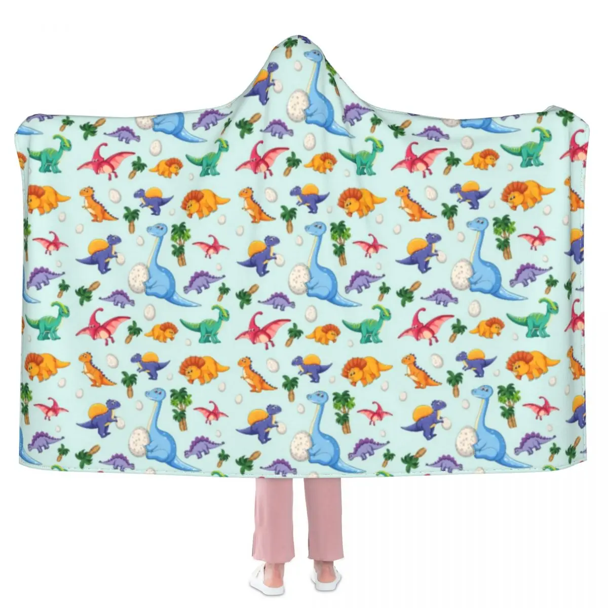 

Colorful Cute Dinosaurs Blanket Cartoon Dinos Jungle Outdoor Super Soft Hooded Blanket Fashion Big Fleece Bedspread