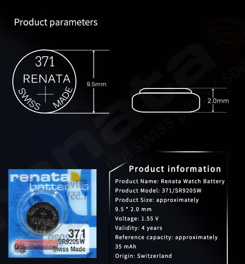 

10pack RENATA Silver Oxide Watch battery 371 SR920SW 920 1.55V 100% 371 renata 920 batteries