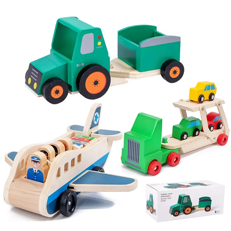 

Wooden Car Airplane Model Toys Simulation Truck Transport Toy Aircraft Cart Model Children Toy Car Building Blocks Toy Gift