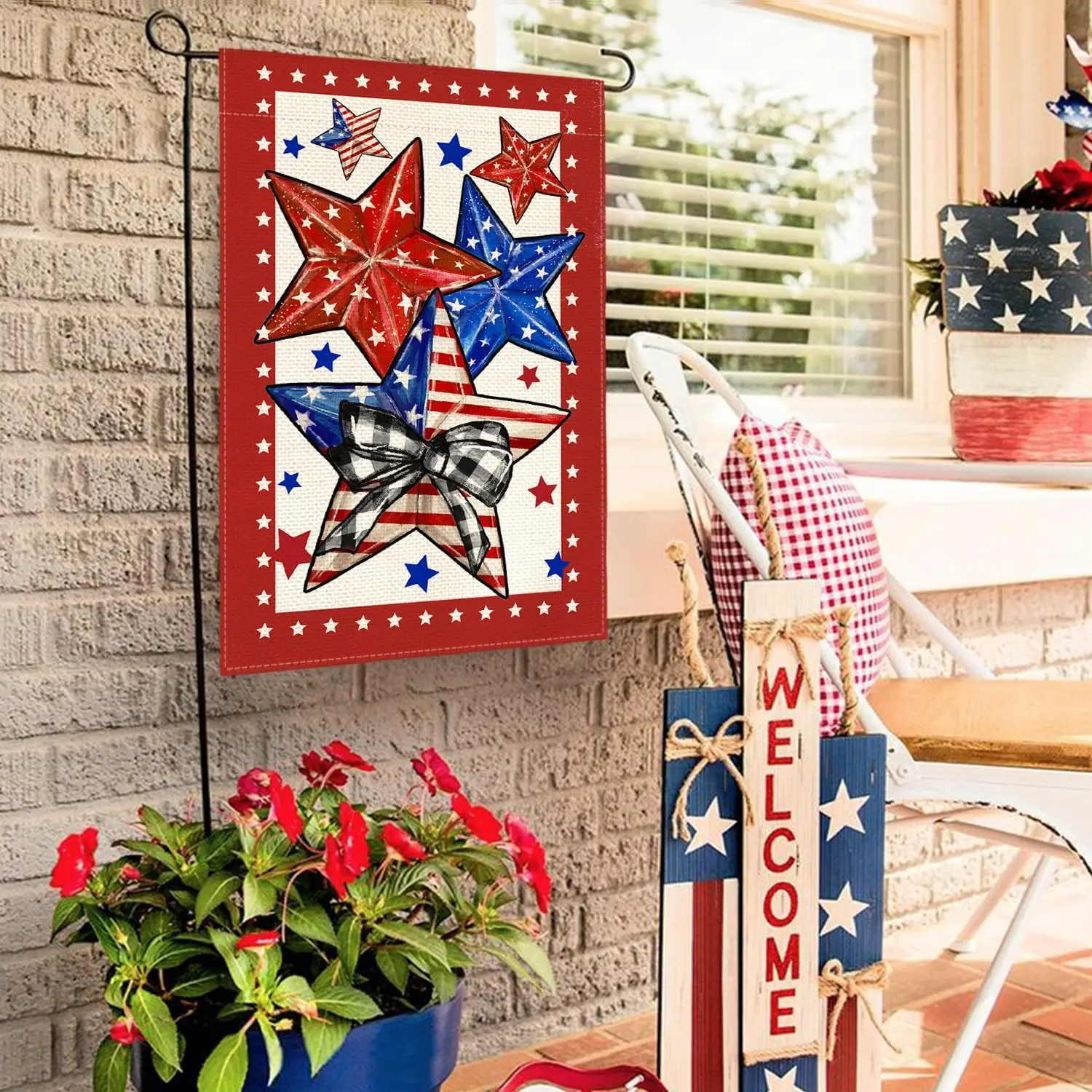 Фото AVOIN colorlife Патриотический садовый флаг ко Дню независимости США, 12x18 дюймов, двусторонний, для улицы, с американскими звездами и полосами, ко Дню памяти, Y GGO №4