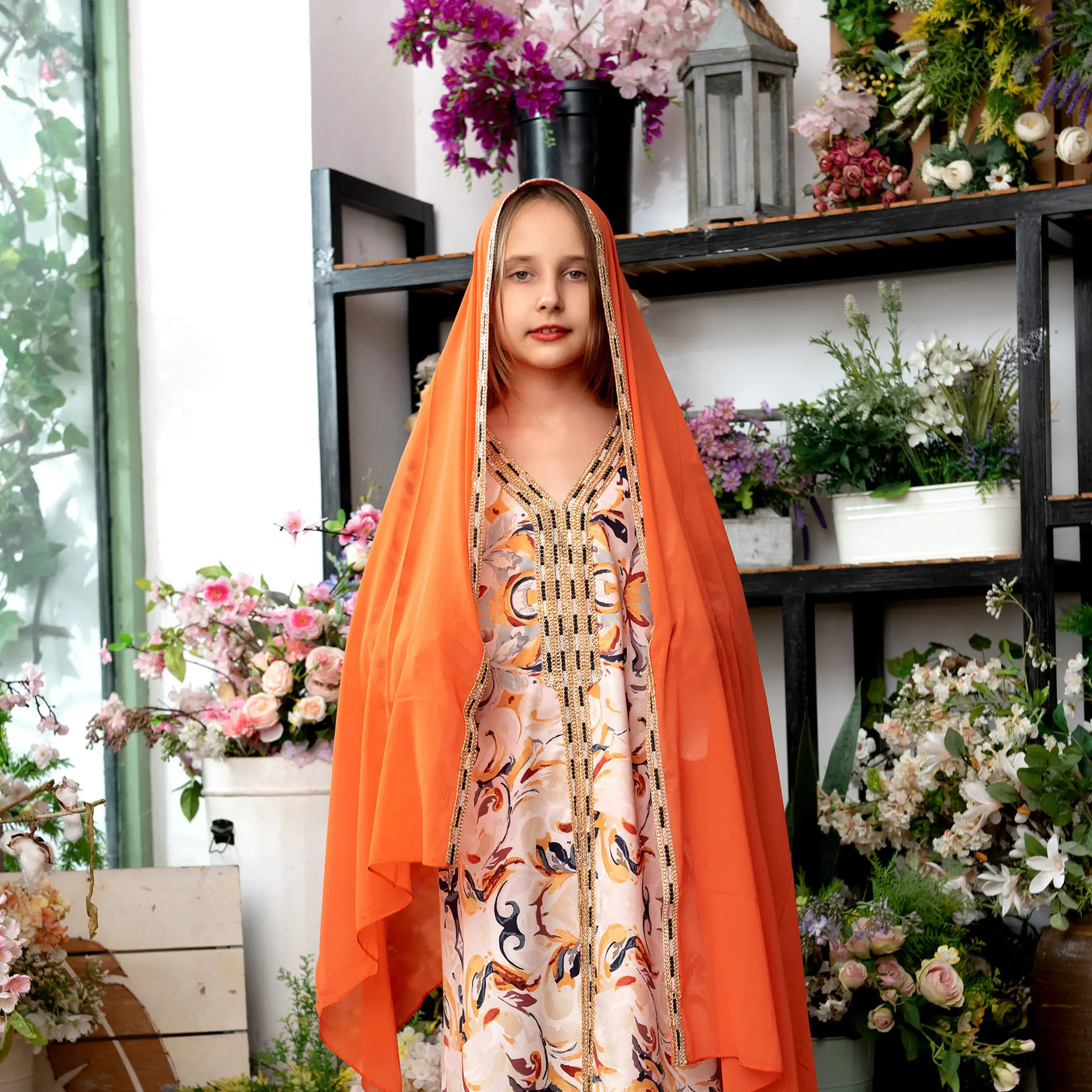 Women Spring Summer Muslim Parent-child Dress Printed Skirt Turkish Indian Abaya Arab Islamic Women Moroccan Kraftan Gown