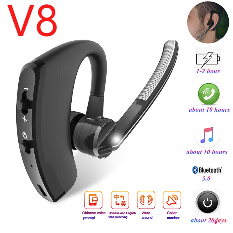 

2023 New V8 Wireless Bluetooth headphone Hands-free headset Business earplug Music stereo sport earbuds for Smartphone PK V9 i7s