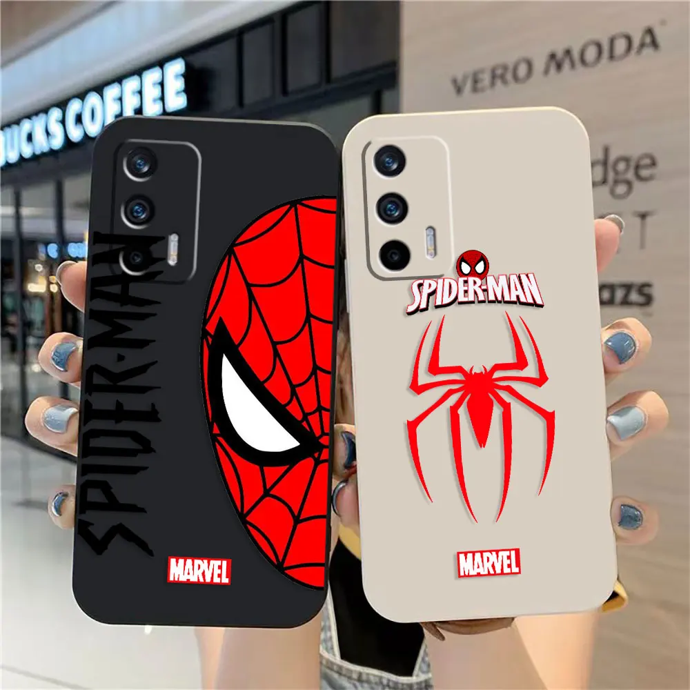 

Case For OPPO Realme 9 8 8I 7 6 5 C21 GT NEO 2 3 5 V15 V25 Colour Simple Liquid Silicone Case Marvel's Spider-Man Spider Face