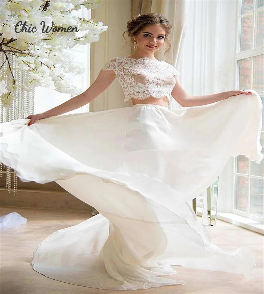 Свадебное платье в стиле бохо из двух частей хиппи богемное невесты с рукавами