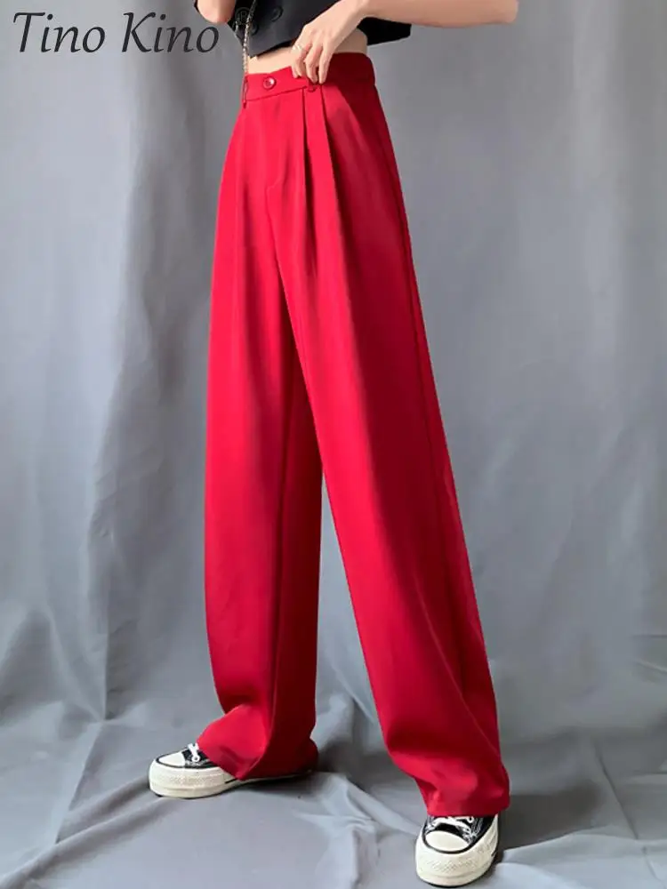 Повседневные широкие брюки для женщин с эластичной резинкой на талии прямые