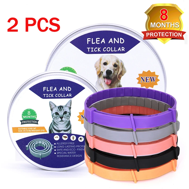 

2pcs Dog Cat Anti Flea Tick Collar Small Large Dogs Kitten Anti Pest Lice Collars 8 Month Protection Mosquito Insect Collar