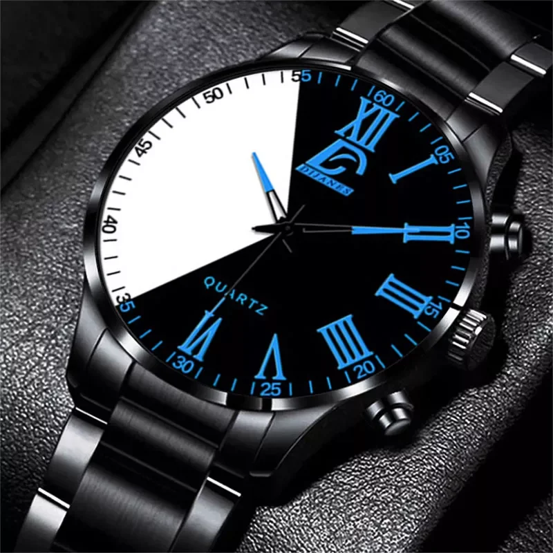 

Fashion Mens Minimalist Watches Men Creative Business Two-color Dial Splicing Stainless Steel Quartz Watch relogio masculino