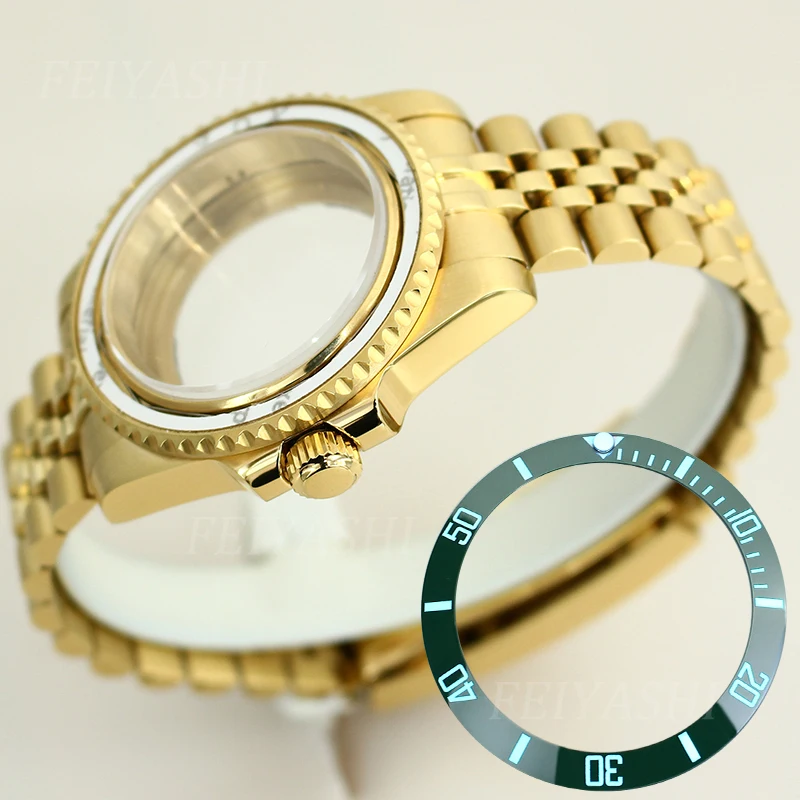 Золотой корпус часов SUB 40 мм юбилейный браслет C3 светящийся безель для Seiko NH34 NH35