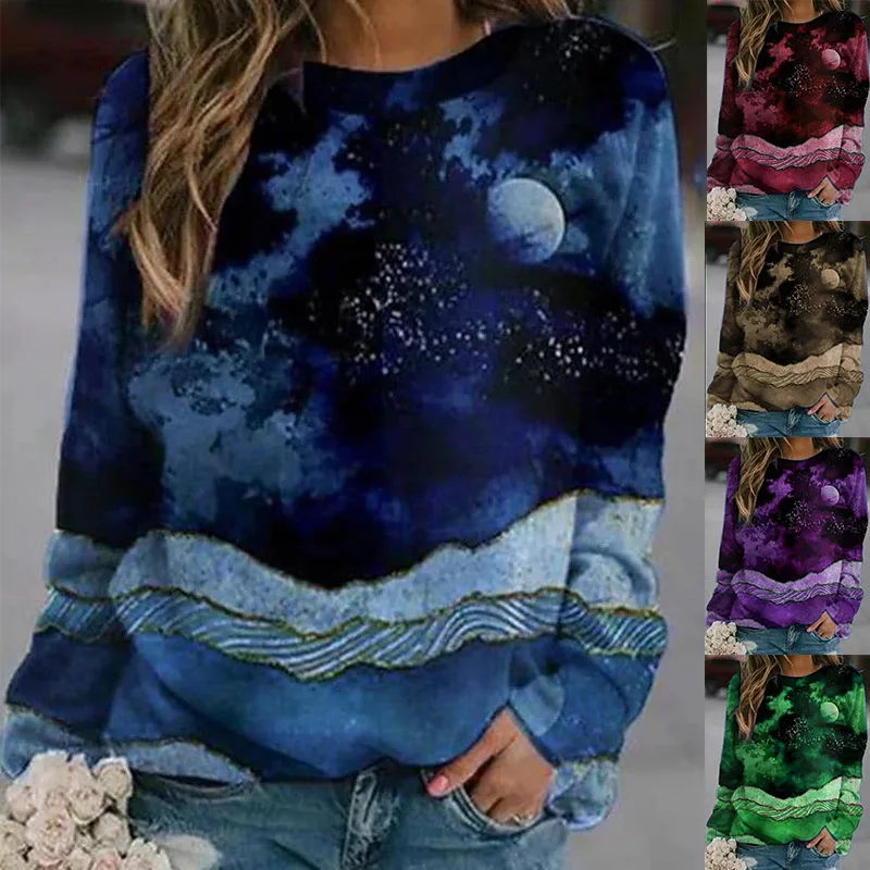

New Design Printing Sweater Autumn Winter Women Round Neck Loose Size Tee Fashionable Casual Long Sleeve Elegant Loose Pullover