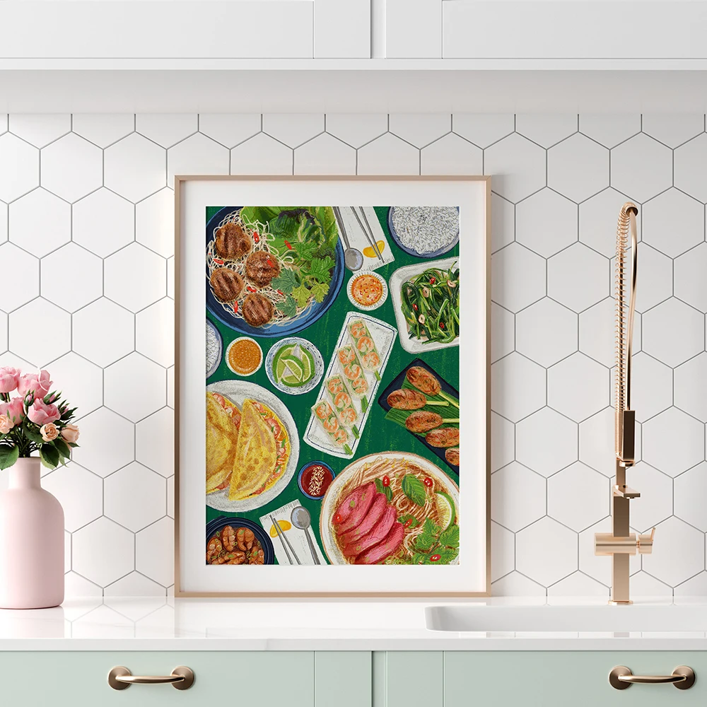 

Modern Poster Abstract Gourmet Canvas Painting Modern Kitchen Art Print Blue Green Wall Picture For Living Room Home Decor