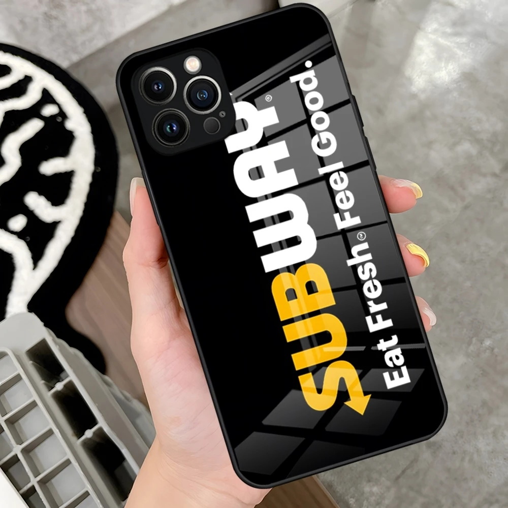 S-subway Sandwich Phone Case For IPhone 16 15 14 Pro 13 12 11 Mini XR Max 6 8 7 Plus SE 2022 Glass Design Cove