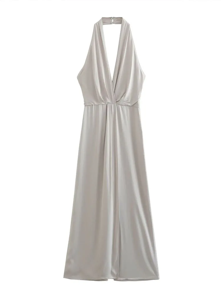 

PB&ZA 9878164 Women 2022 New silk satin texture halterneck collar Jumpsuits Vintage Backless Female Playsuits Mujer 9878/164