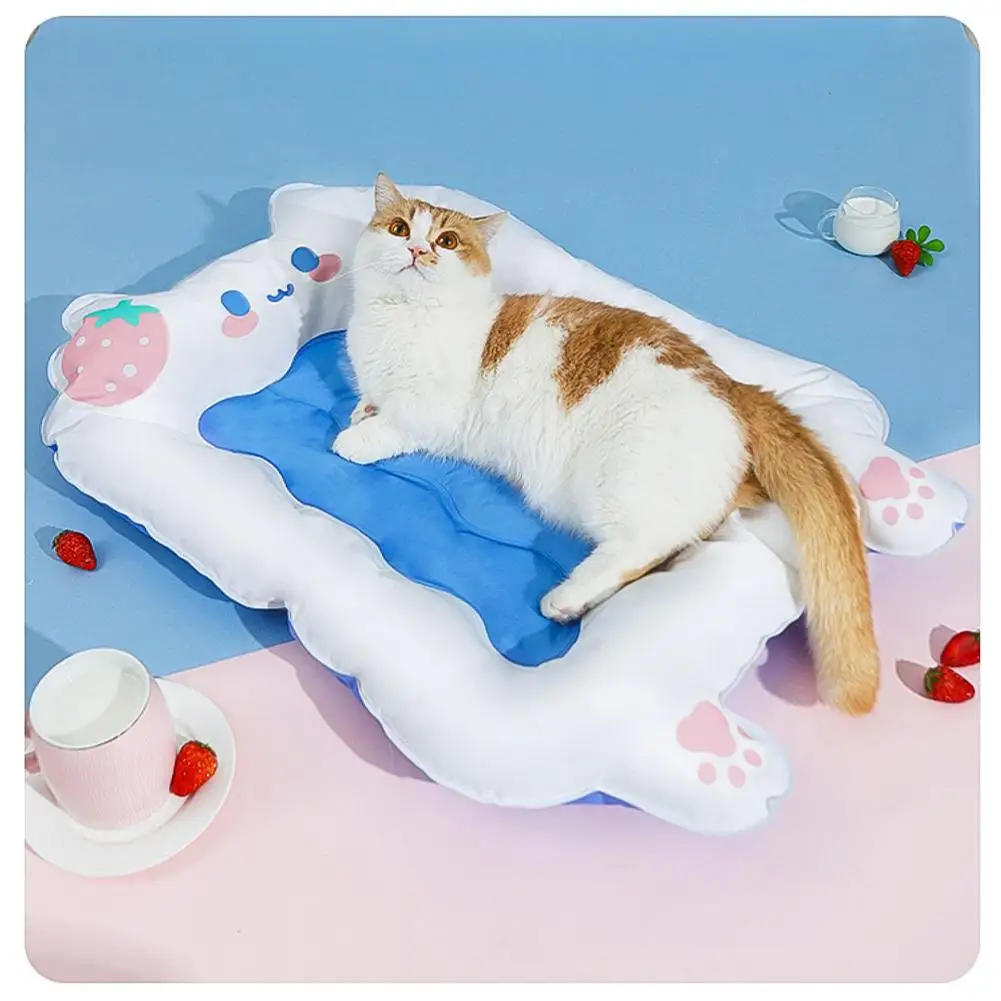 

Pet Strawberry Pattern Ice Pad 3-layer Waterproof Summer Cooling Mat Sleeping Bed Cool Cold Silk Bed Pet Supplies For Dogs Cats