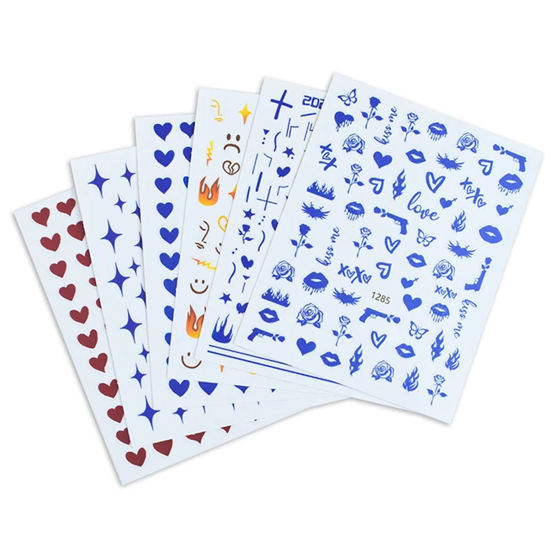 

1PCS Klein Blue Nail Art Sticker Nail Slider Abstract Blue Flame Black Flower Nail Decal Nail Decoration Press on Nails