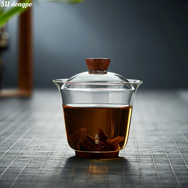 Cup Wood Bottom Heat-resistant Glass Cover Bowl Green Tea Making Cup