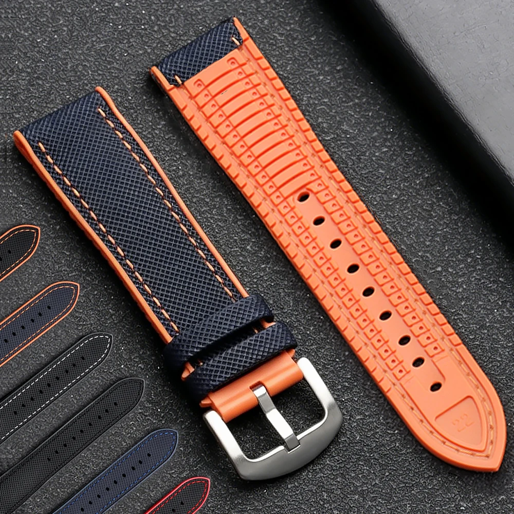 Фото Высококачественный нейлоновый ремешок для часов Omega с резиновой подошвой, 18 мм, 20 мм, 21 мм, 22 мм, водонепроницаемый, синий, оранжевый, мужской и женский браслет №1