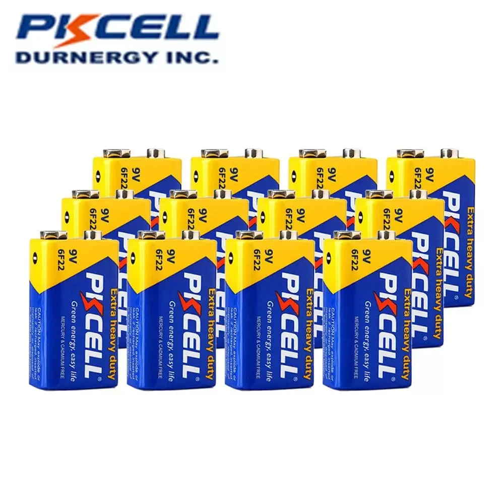 

12PC PKCELL 9V 6F22 9 Volt Battery Equal to CR9V ER9V 6LR61 batteries Extra heavy duty Carbon Zinc Battery for electronic therm