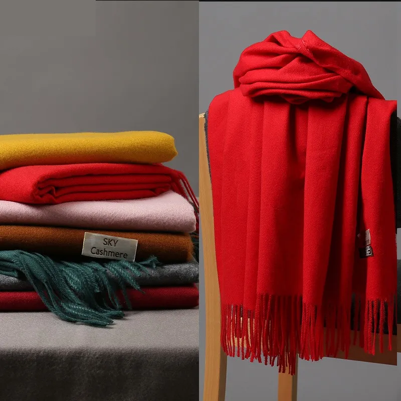 

SKY Solid Thick Cashmere Scarf for Women Large 200*70cm Pashmina Winter Warm Shawl Wraps Bufanda Female with Tassel Scarves