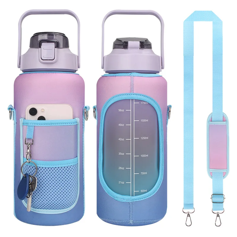 Bolsa de transporte para botella de agua antideslizante de gran capacidad de 2L con correa, botella de gimnasio con bolsillo de manga de almacenamiento para agua caliente (solo manga)