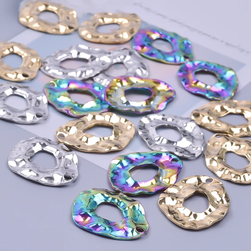 3pcs/Lot Stainless Steel Charms For Earrings Making Supplies Metal Jewelry Irregular Geometry Hollow Round Pendants Accessories