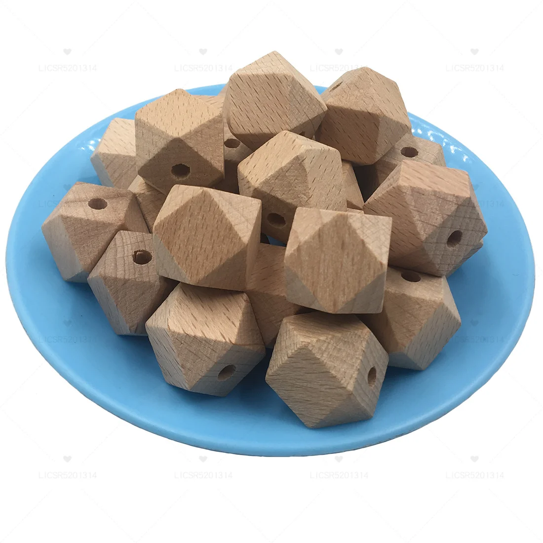 High Quality Faceted Beech Wood Geometric Bead 100pcs 10-20mm Unfinished Natural Polygon Hexagon Wooden Beads For DIY Teether