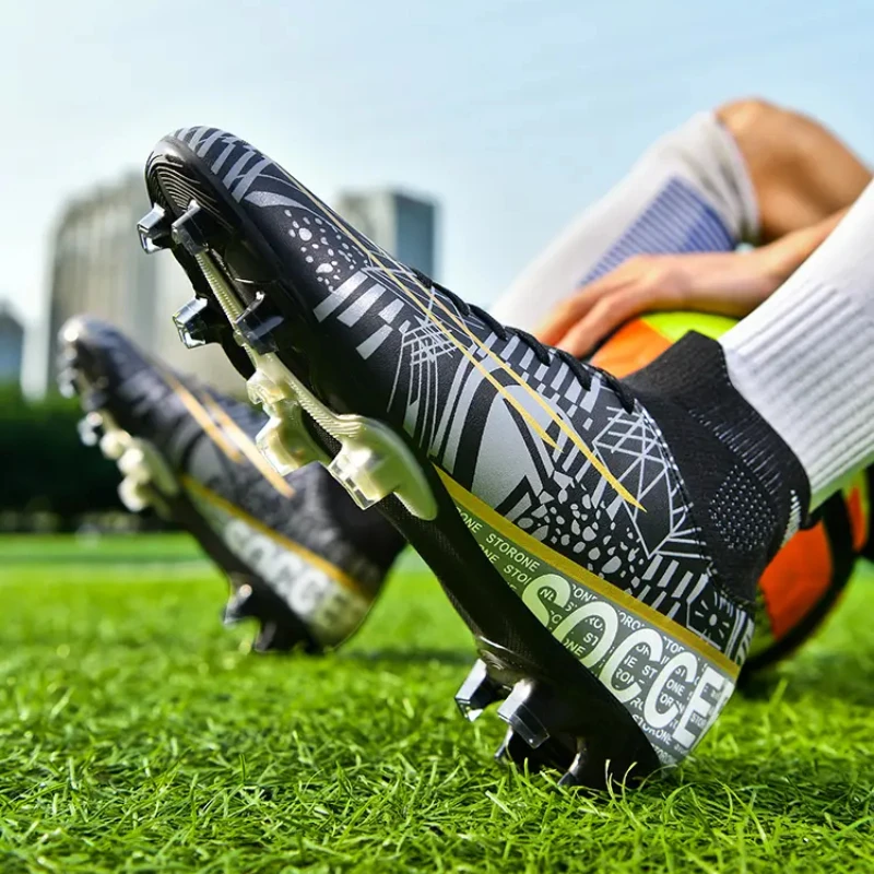 

This year's new youth high top football shoes professional match shoes training shoes long spikes broken spikes football shoes