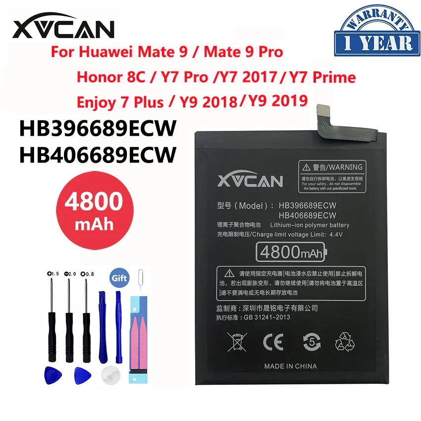 Оригинальный аккумулятор XVCAN HB406689ECW 4800 мАч для телефона Huawei Mate 9 Honor 8C Y7 Pro 2017 Prime Enjoy
