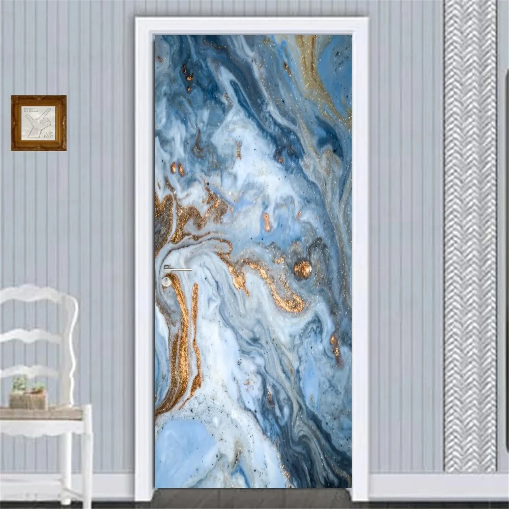 Бегущий абстрактный узор двери фото ванной комнаты Наклейка 3D Самоклеящиеся