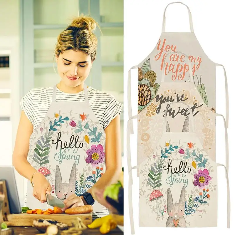 

Фартук для садоводства в виде пасхального зайчика для женщин, мягкий удобный и легко чистящий льняной нагрудник, Кухонный Фартук для женщин и мужчин для выпечки