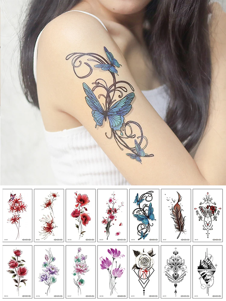 

Временные временные Временные татуировки для таймера, временные водонепроницаемые наклейки, сексуальные девушки, красный цветок, боди-арт, эфемерные татуировки для женщин