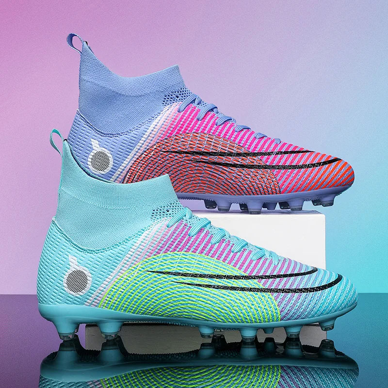 High top men's soccer shoes short spikes indoor soccer training shoes long spikes grass non-slip athletic sneakers